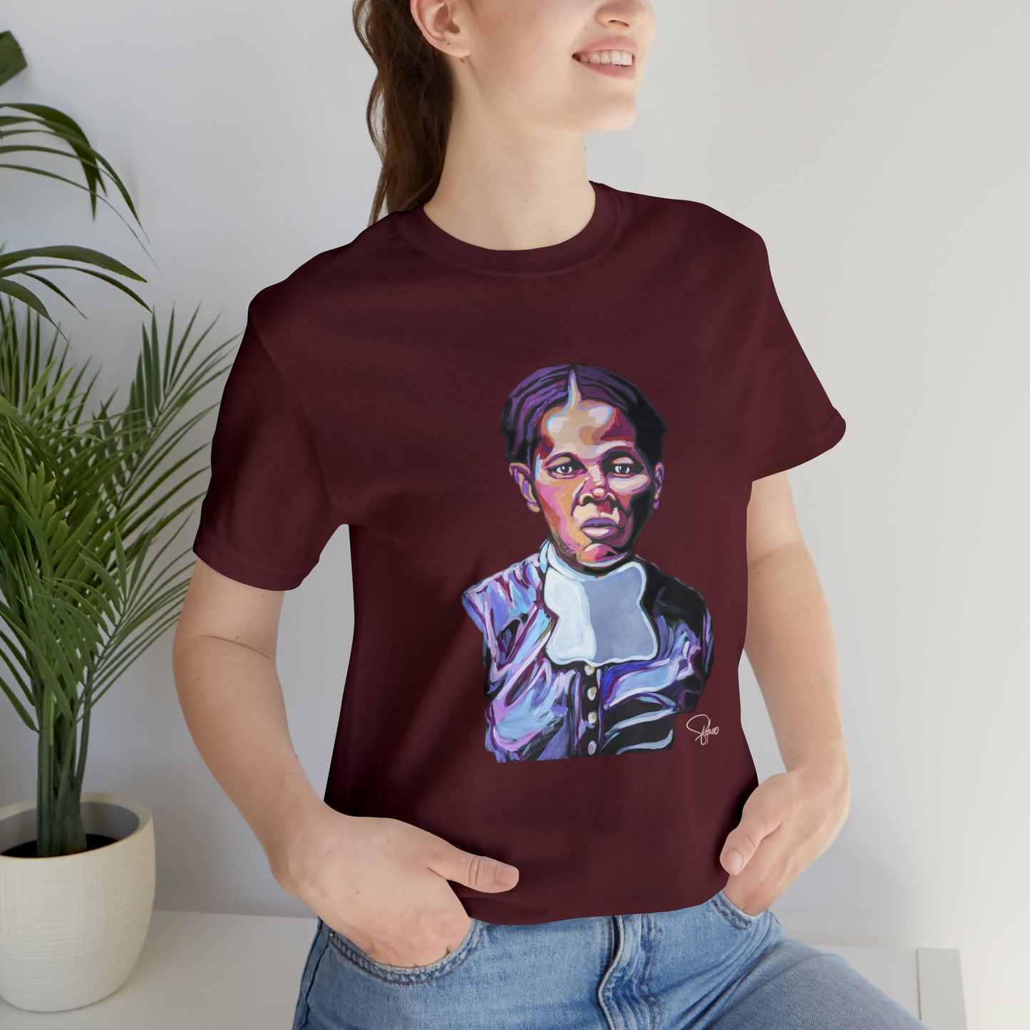 Harriet Tubman painted portrait Unisex Jersey Short Sleeve T-shirt | Honor Black American legends | Patcasso