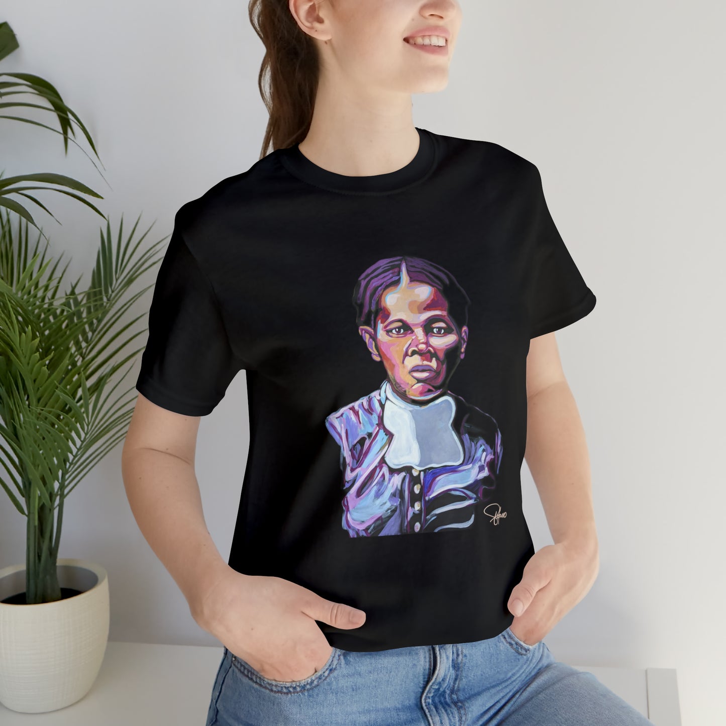 Harriet Tubman painted portrait Unisex Jersey Short Sleeve T-shirt | Honor Black American legends | Patcasso