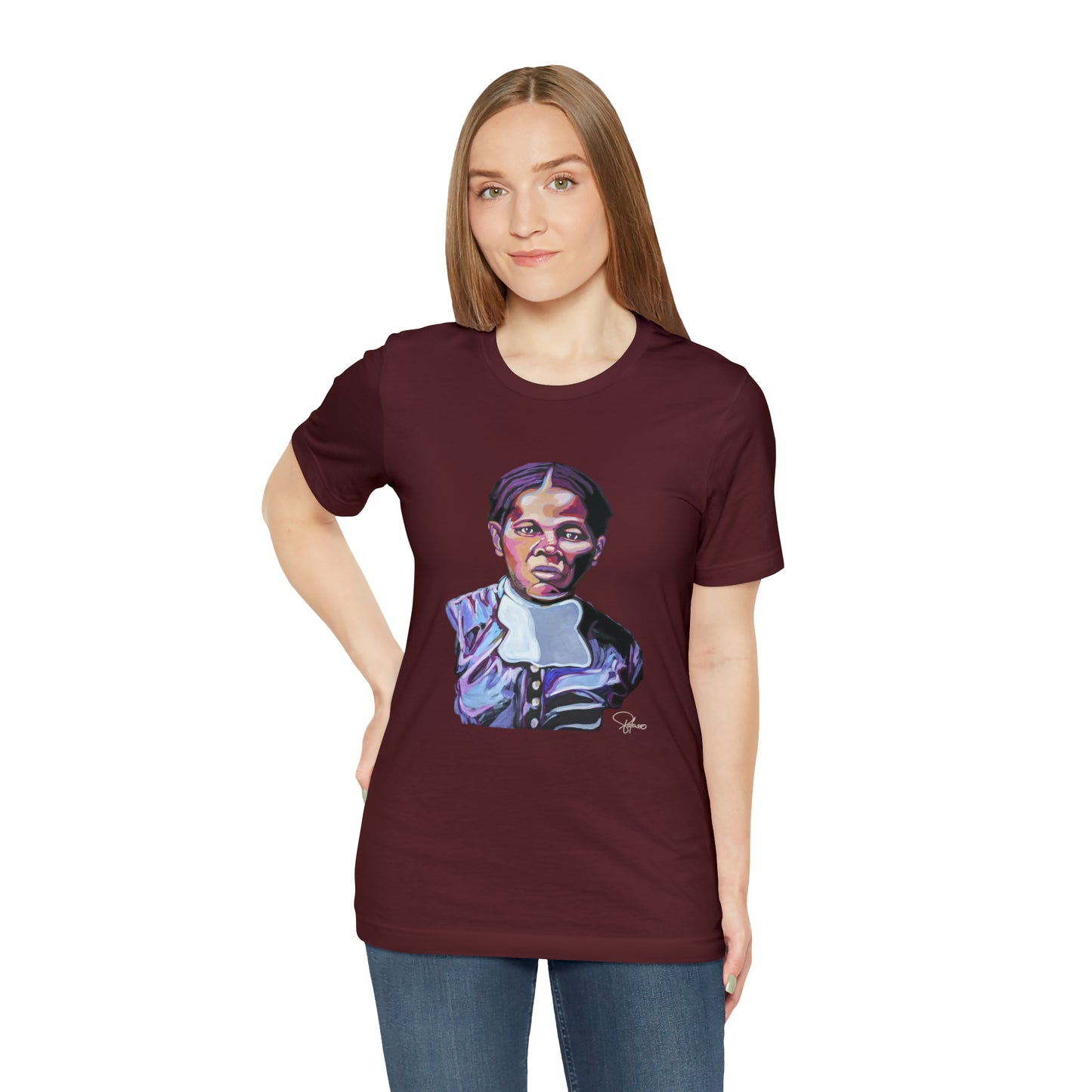 Harriet Tubman painted portrait Unisex Jersey Short Sleeve T-shirt | Honor Black American legends | Patcasso